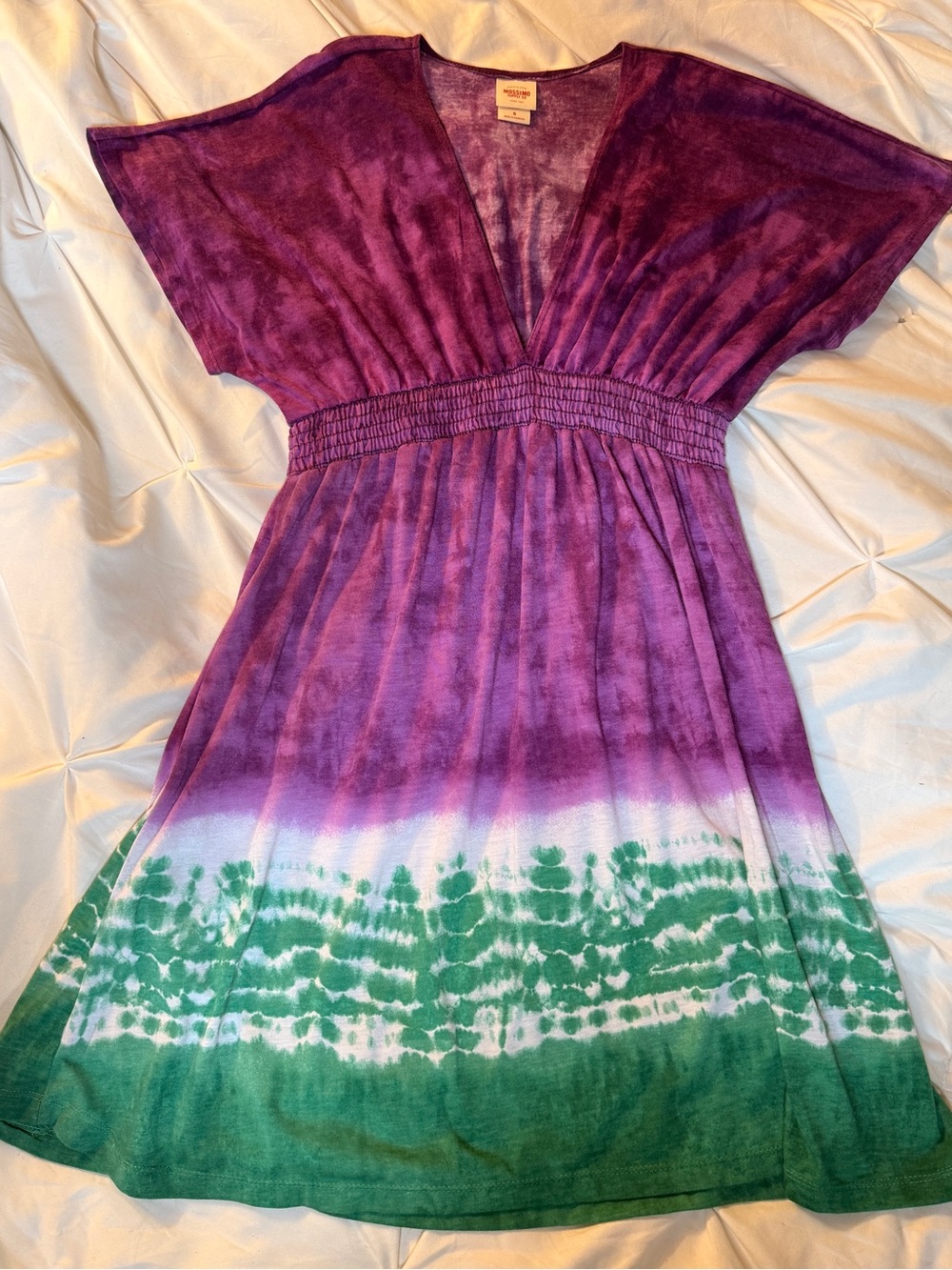 Mossimo Supply Co. Purple, White & Green Tie-Dye V-Neck Dress sz